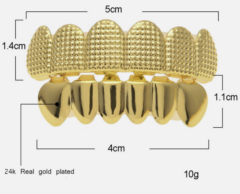 24K Gold Plated Grillz – 6 Tooth Hip Hop Teeth Grill | 10g