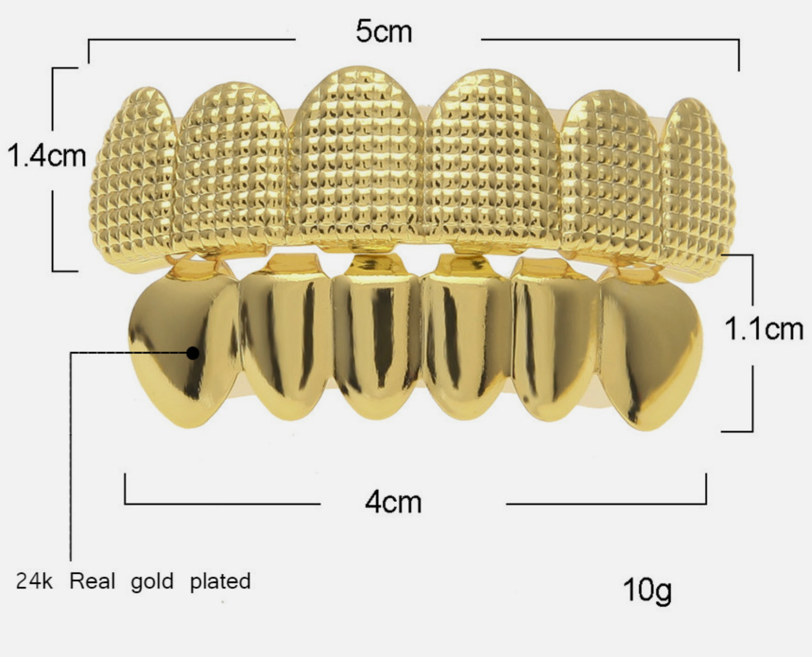 24K Gold Plated Grillz – 6 Tooth Hip Hop Teeth Grill | 10g