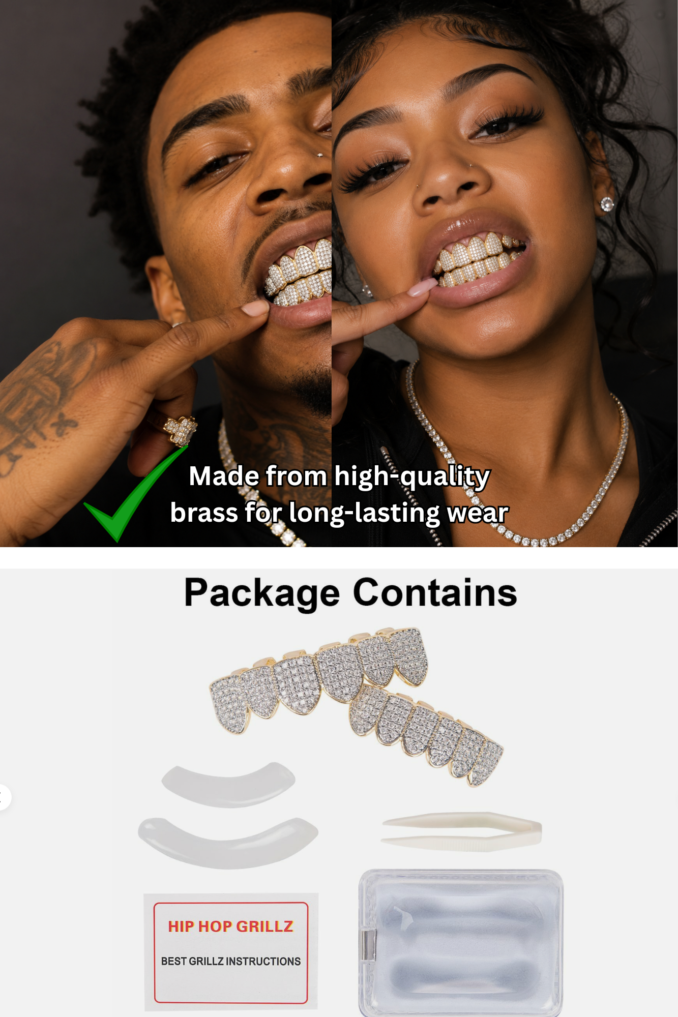 Iced Out Gold Grillz 6 Top 6 Bottom Diamond Teeth Caps Luxury Jewelry