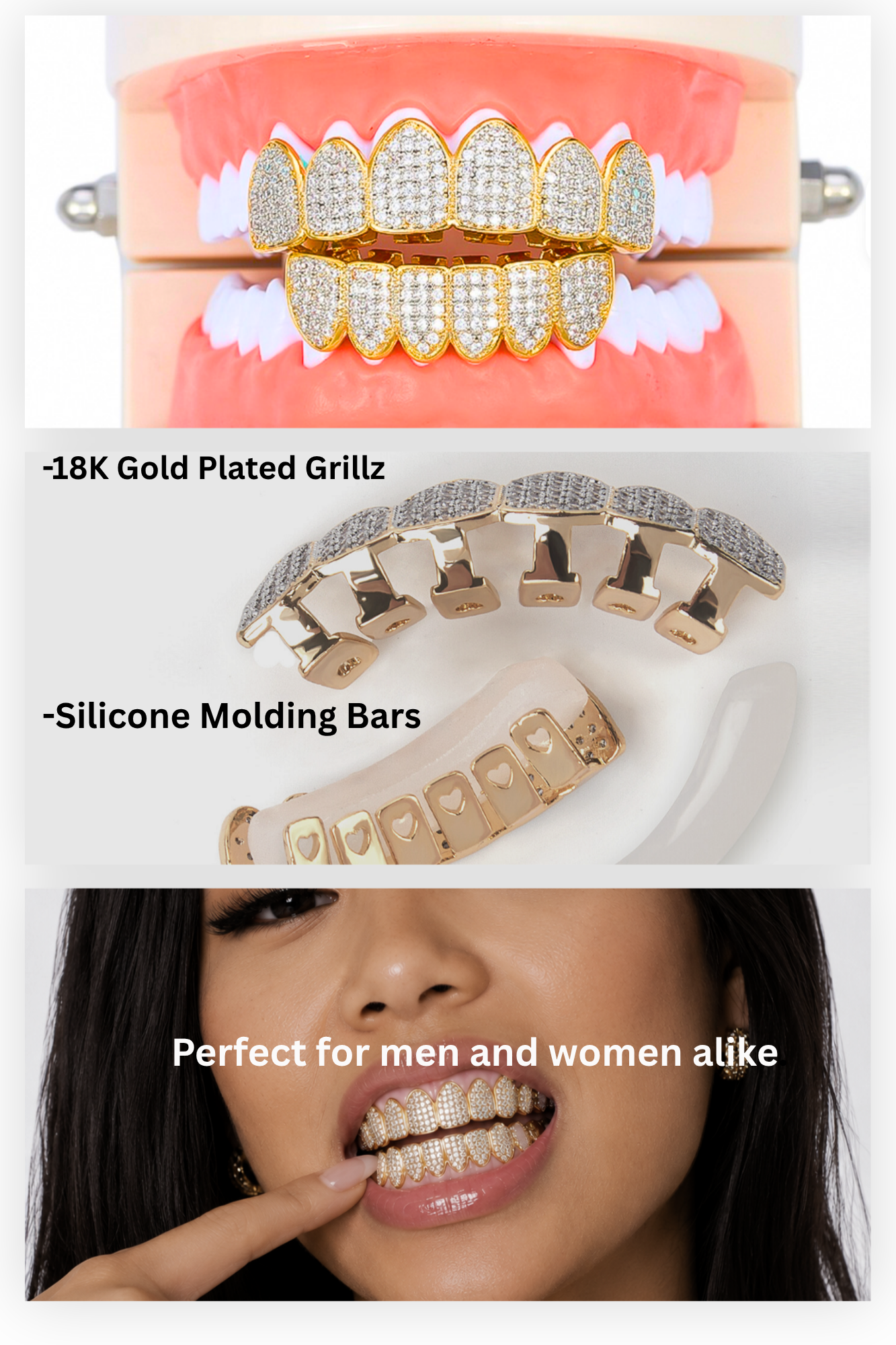 Iced Out Gold Grillz 6 Top 6 Bottom Diamond Teeth Caps Luxury Jewelry