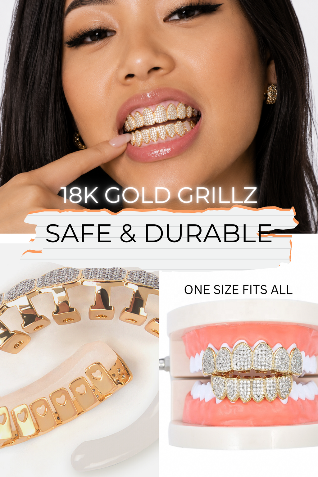 Iced Out Gold Grillz 6 Top 6 Bottom Diamond Teeth Caps Luxury Jewelry